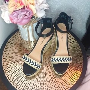 CHRISTIAN SIRIANO Open Toe Ankle Strap Wedge Heel